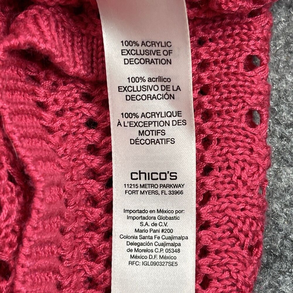 Chicos Sweater Sz 2 Womens Size Large Open Weave 3/4 Sleeve Top Beach Cover Pink - Picture 4 of 9